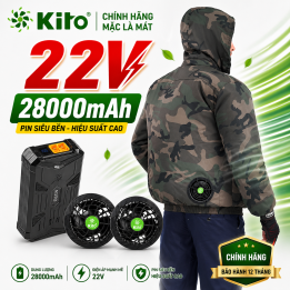 Combo 2 Áo Điều Hòa KITO KT03 Rằn Ri Chính Hãng, Quạt 22V, Pin 28.000mAh